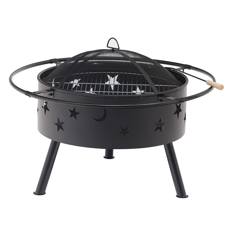Latitude Run Biarni Star And Moon Steel Wood Burning Round Fire Pit Reviews Wayfair