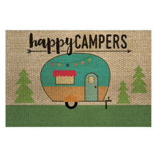 Coir Door Mat Entry Doormat Funny Happy Camper RV Camping 