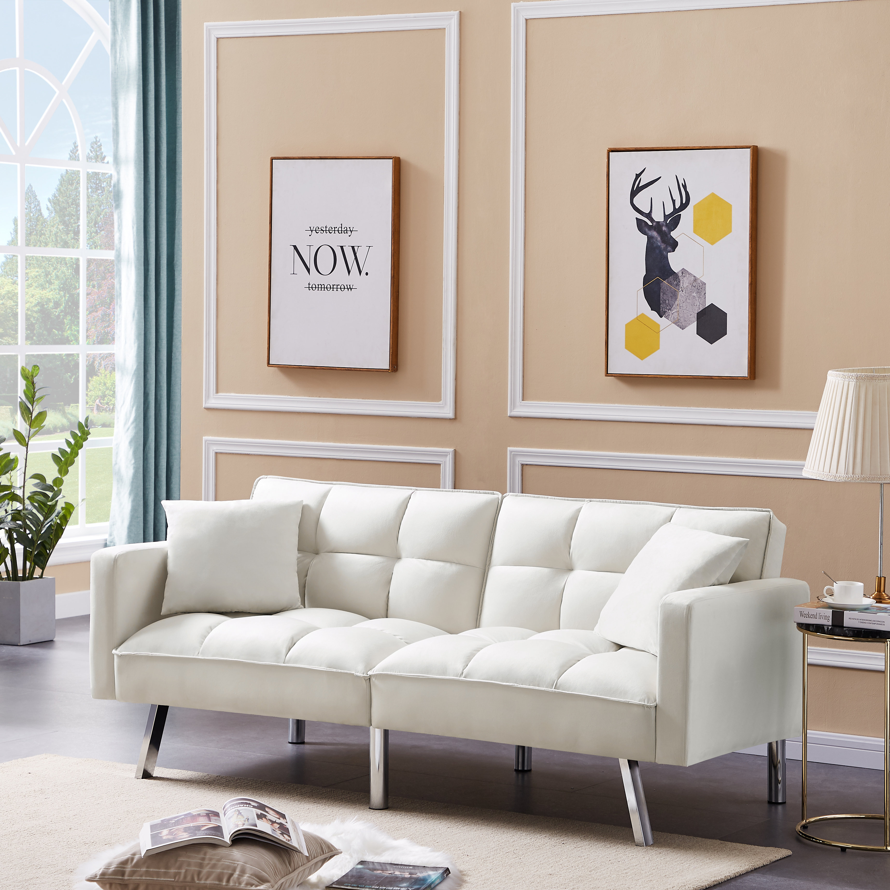 Latitude Run Gwenllian 74 8 Wide Velvet Square Arm Convertible Sofa Wayfair