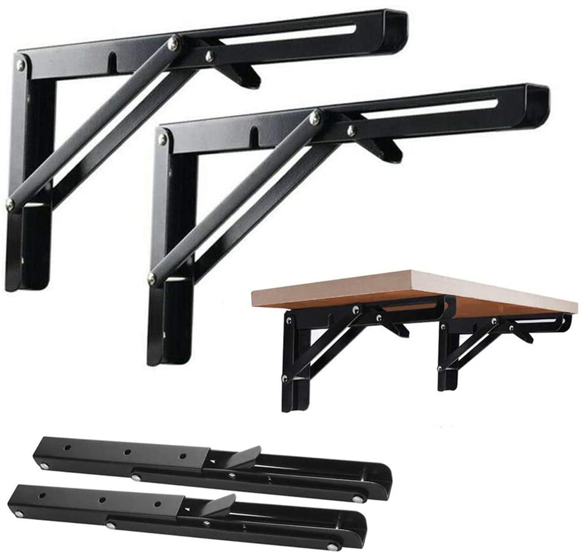 Rebrilliant Folding Shelf Brackets, 16 Inch Black Heavy Duty Metal
