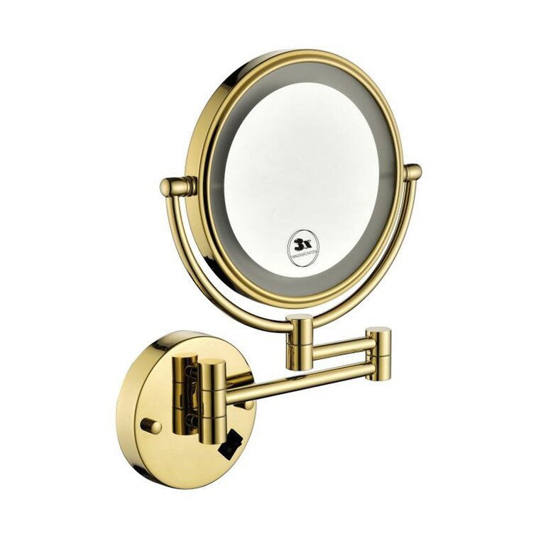 LED Light 1x  3x Magnifying Gold Bathroom Make Up Standing Mirror Dual Sided 