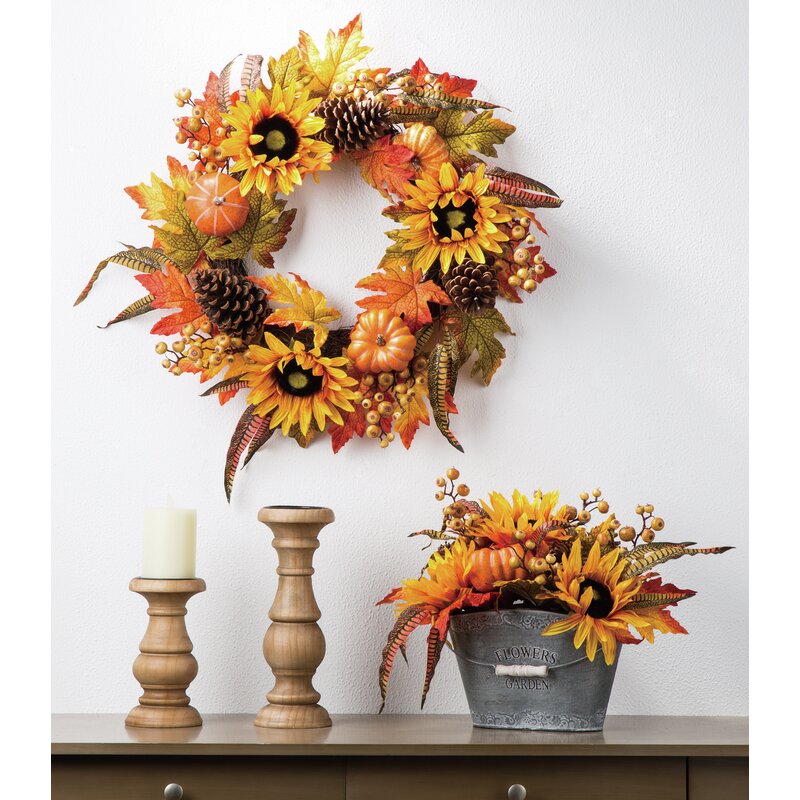 The Holiday Aisle Fall Sunflower 24" Polyester Wreath