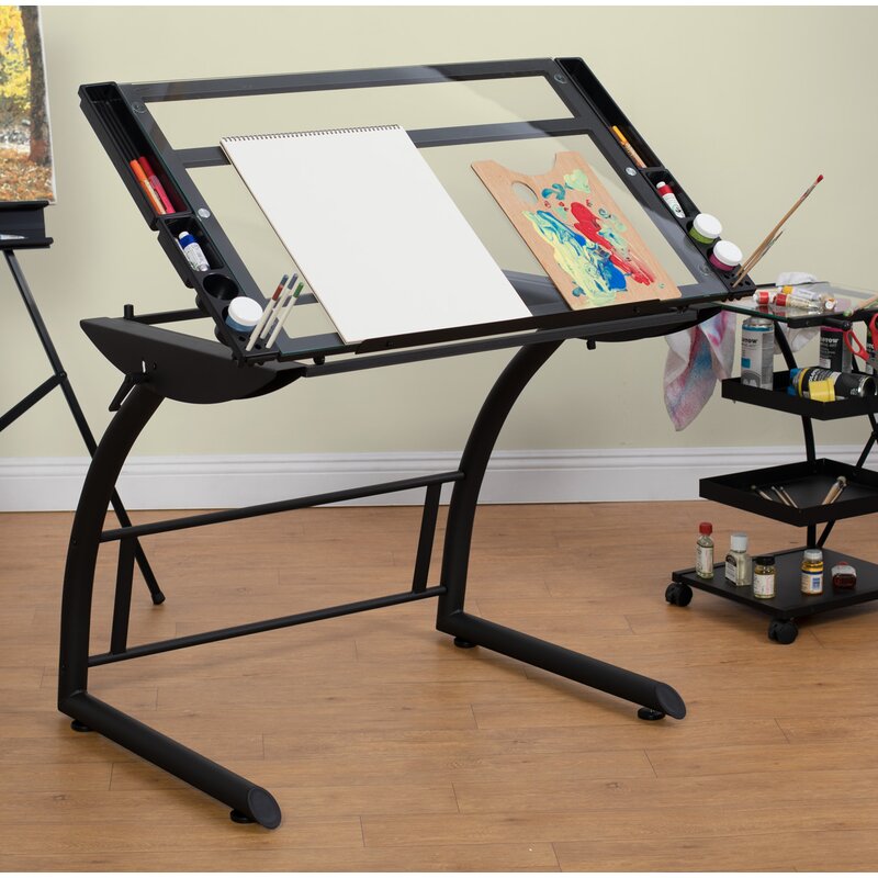 Inbox Zero Cournoyer Glass Drafting Table & Reviews | Wayfair