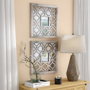Antique Mirror Tile Backsplash Wayfair Uptal Square Silver Leaf Wall Mirror Set Of 2