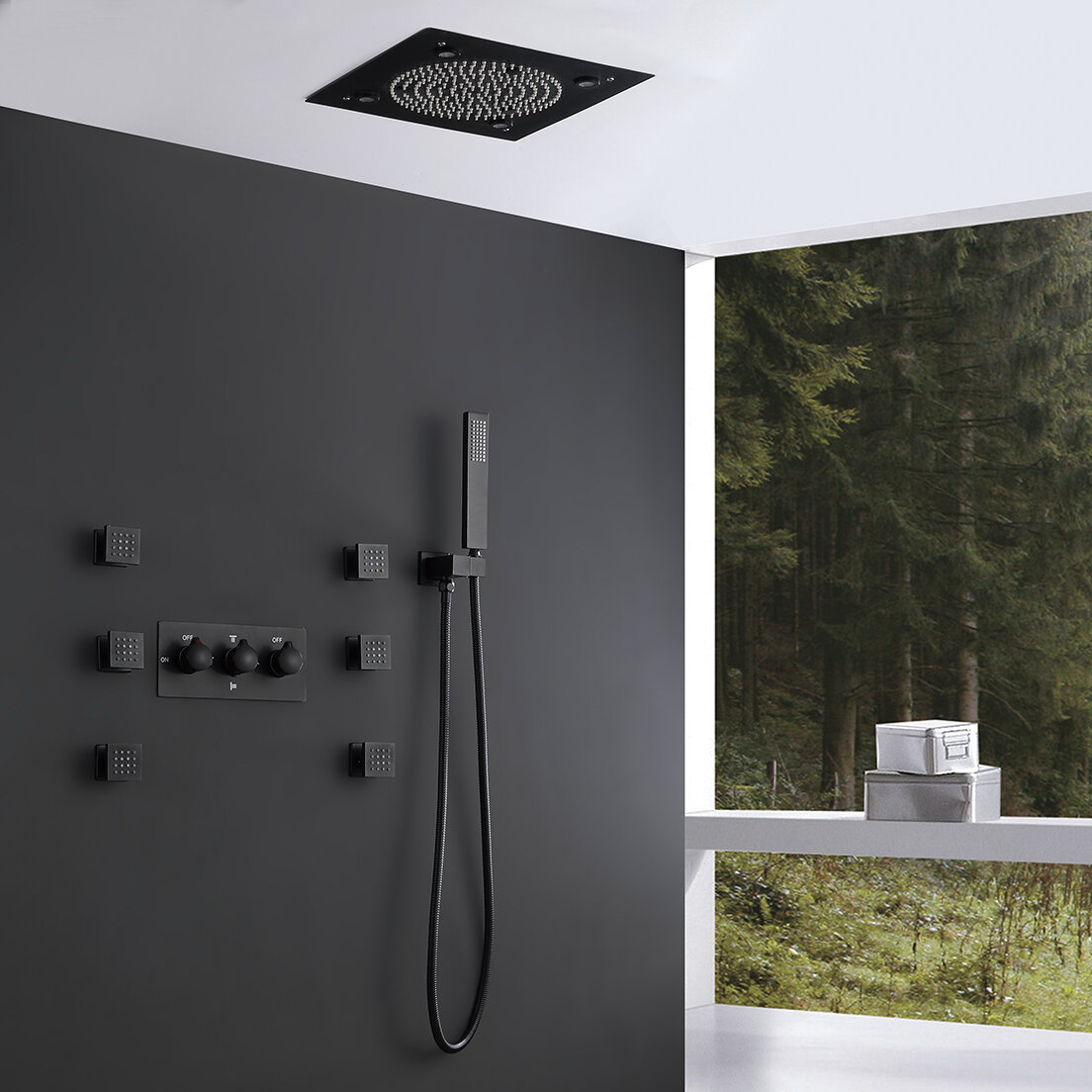 Bathroom Ulta-thin Shower Sets Square Rainfall Shower Head Taps Control Value