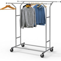 New Heavy Duty Steel Double Rail Adjustable Rolling Clothing Garment Rack 