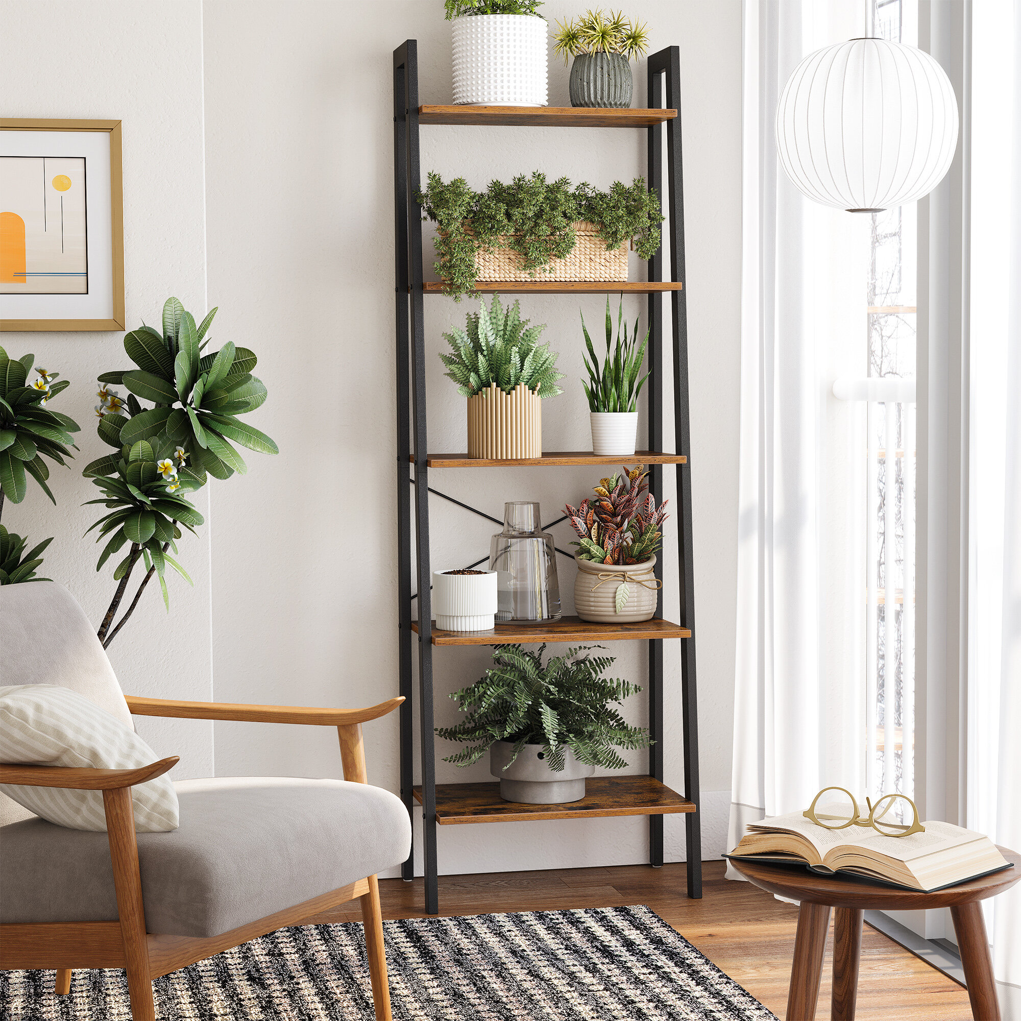 3/4-Tier Bookcase Bookshelf Leaning Wall Shelf Ladder Storage Display Furniture 