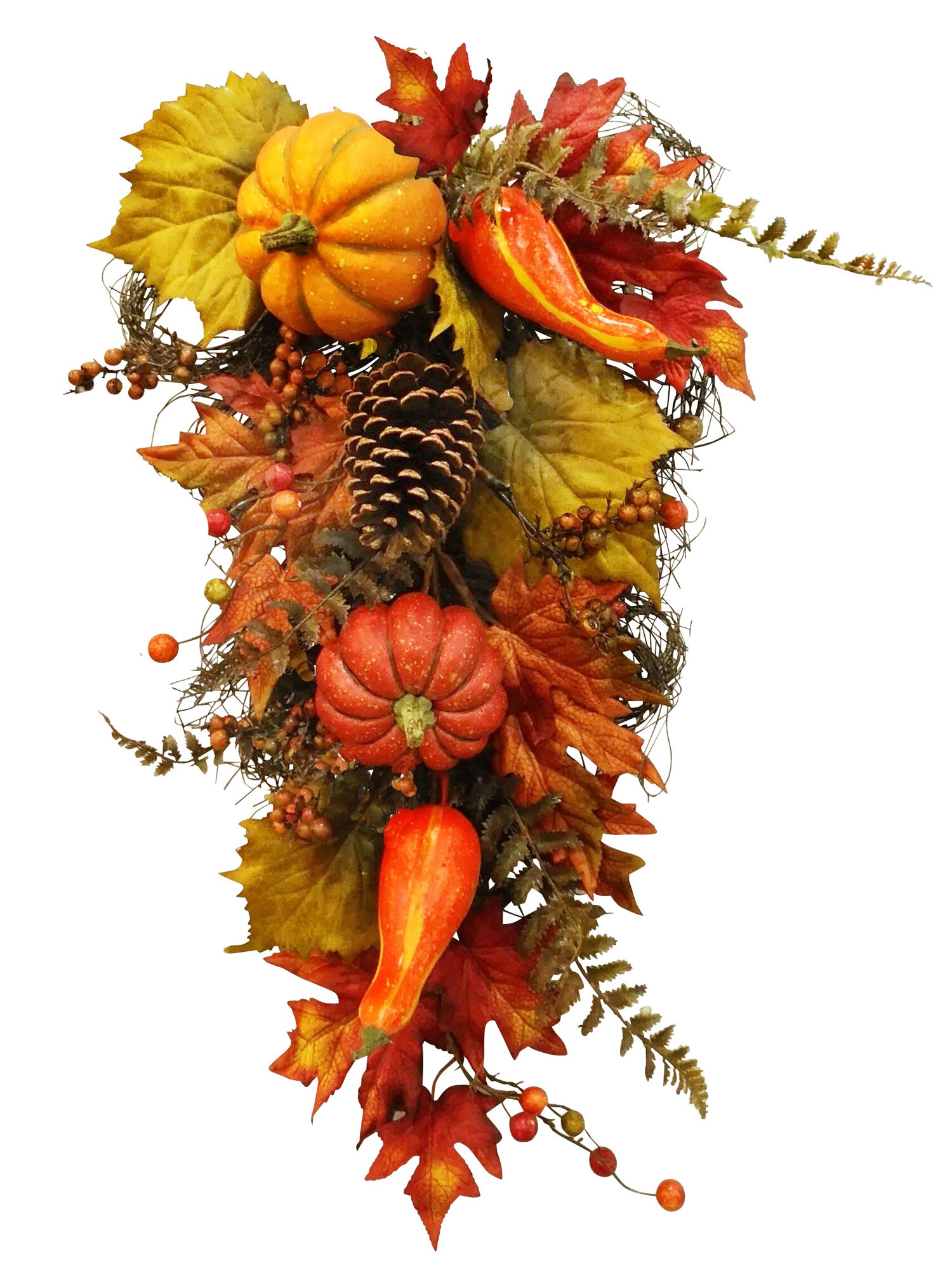 Artificial Fall Wheat Ears Swag,Autumn Harvest Decorative Swag,Hanging Teardrop Floral Swag,Farmhouse Swag Garland for Front Door,Artificial Flowers Leaves Swag Wreaths,Thanksgiving Xmas Wall Decor