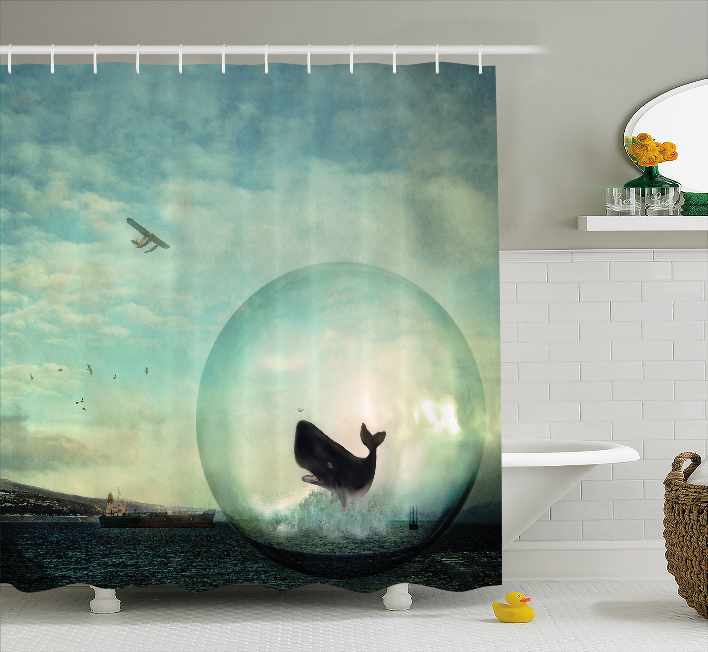East Urban Home Nature Whales And Pollution Single Shower Curtain