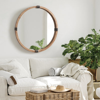 Roxann Framed Round Mirror 28" Diameter Natural