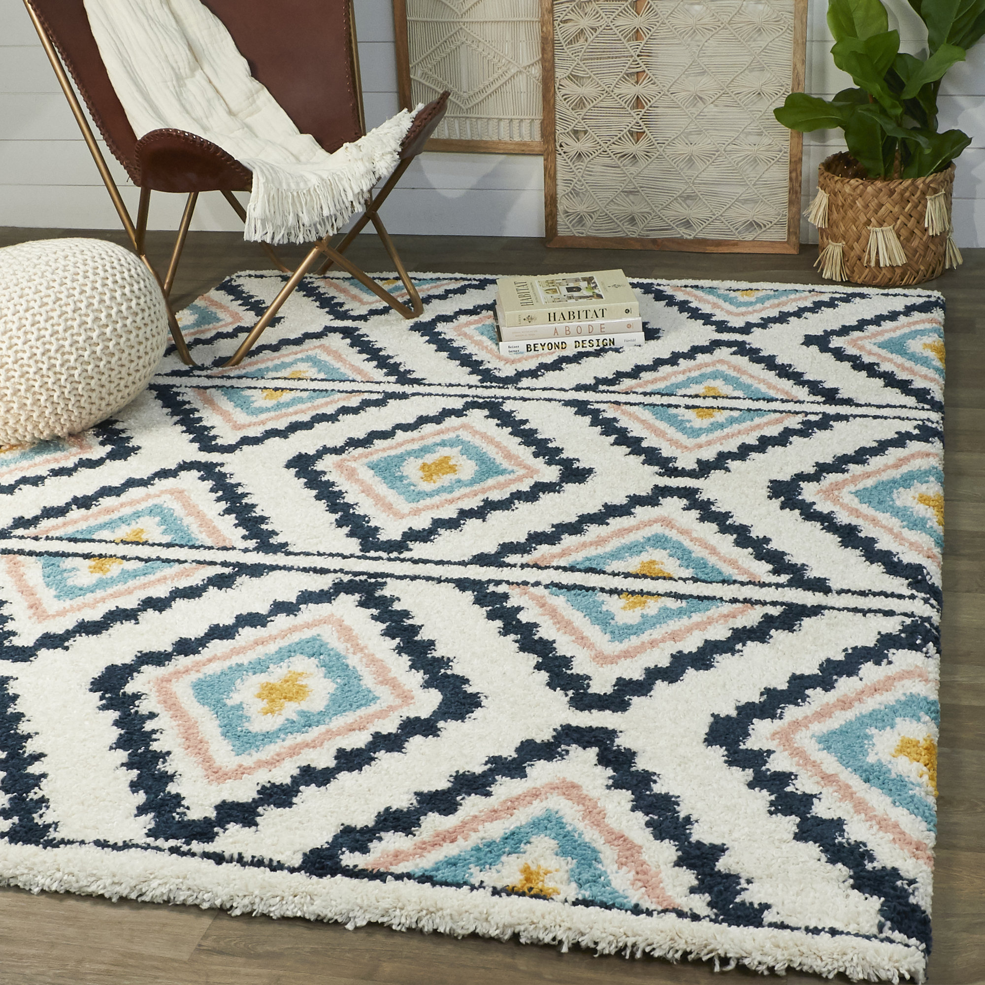 Union Rustic Tedder Power Loom Ivory Blue Pink Rug Wayfair