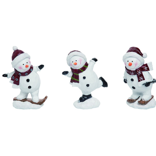 The Holiday Aisle 3 Piece Resin Christmas Look Skiing Snowman Figurine Set Wayfair