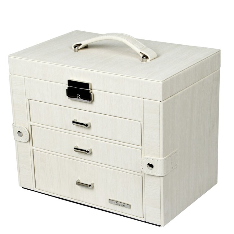 Faux Leather Jewelry Jewellery Box Organizer Storage Mini Cabinet with 4 Drawers 