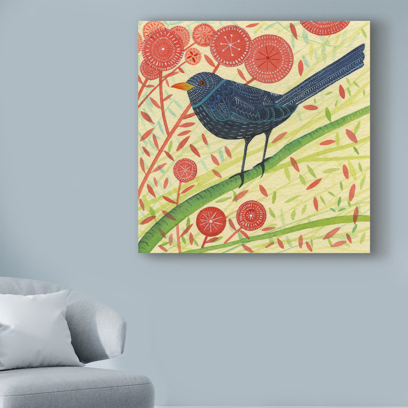 Winston Porter Blackbird Red Floral Acrylic Painting Print On