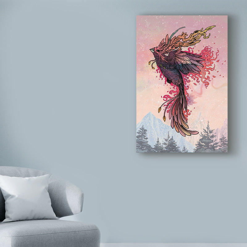 Ebern Designs Phoenix Bacl Bird Acrylic Painting Print On