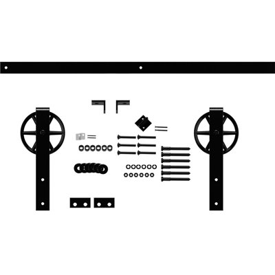 Premium Wagon Wheel Strap Standard Single Barn Door Hardware Kit Goldberg Brothers Inc Finish Black Track Length 84 in