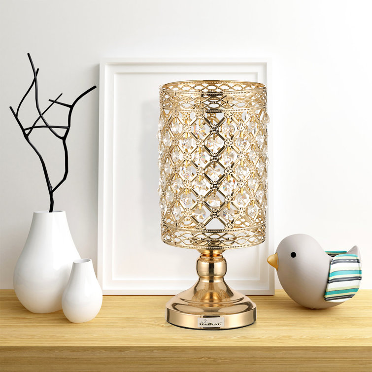 Gold Bedside Table Lamp Hanging Clear Crystal Lamp Shade Decorative Metal Base 