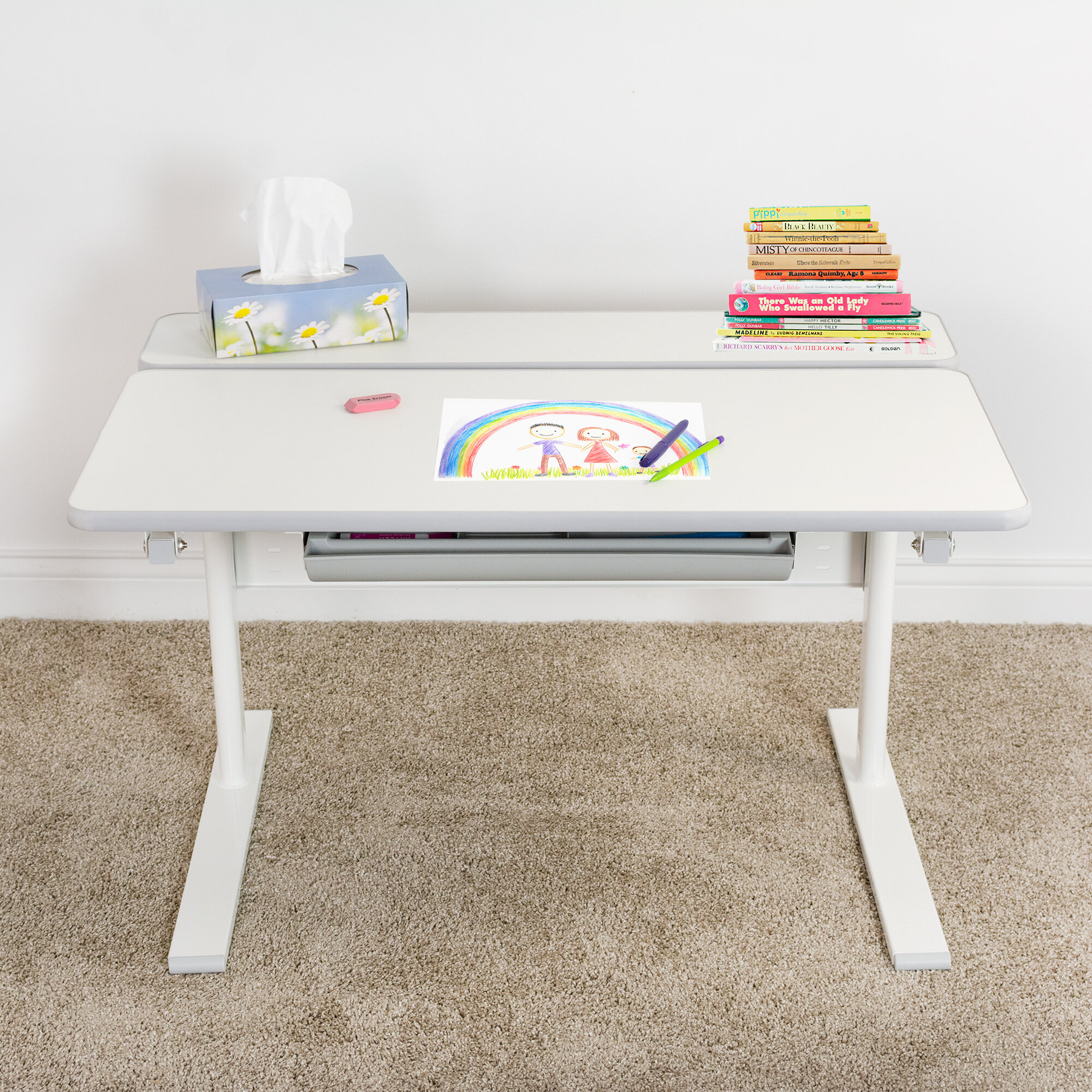 Vivo White Height Adjustable Desk For Children Kids Interactive