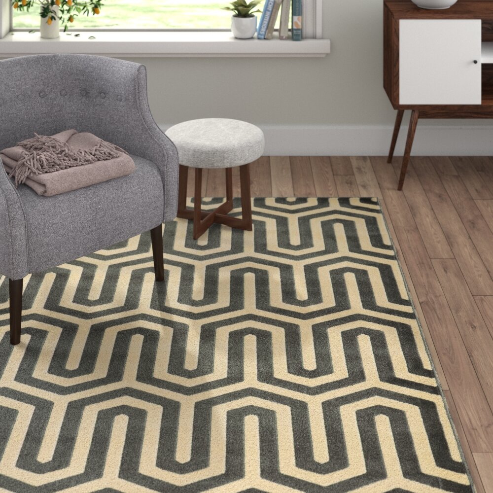 George Oliver Geometric Ivory Grey Area Rug Reviews Wayfair