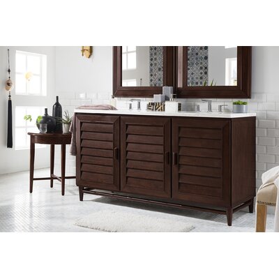 Musson 60 Double Bathroom Vanity Set Beachcrest Home Base Finish Burnished Mahogany Top Finish Classic White Rectangular Top