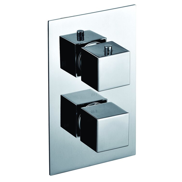 SQUARE 1 WAY OUTLET BATHROOM CONCEALED THERMOSTATIC SHOWER VALVE MIXER CHROME 