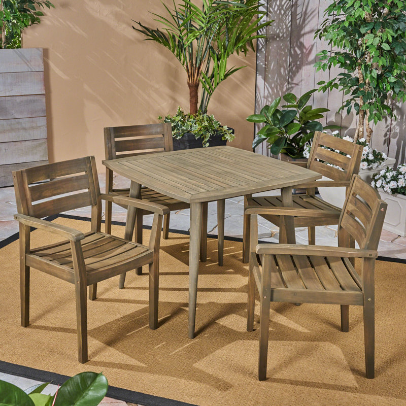 Gracie Oaks Ramage Outdoor Acacia Wood 5 Piece Dining Set Wayfair