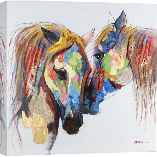 Hobbitholeco Coloured Horses Painting Print On Wrapped Canvas