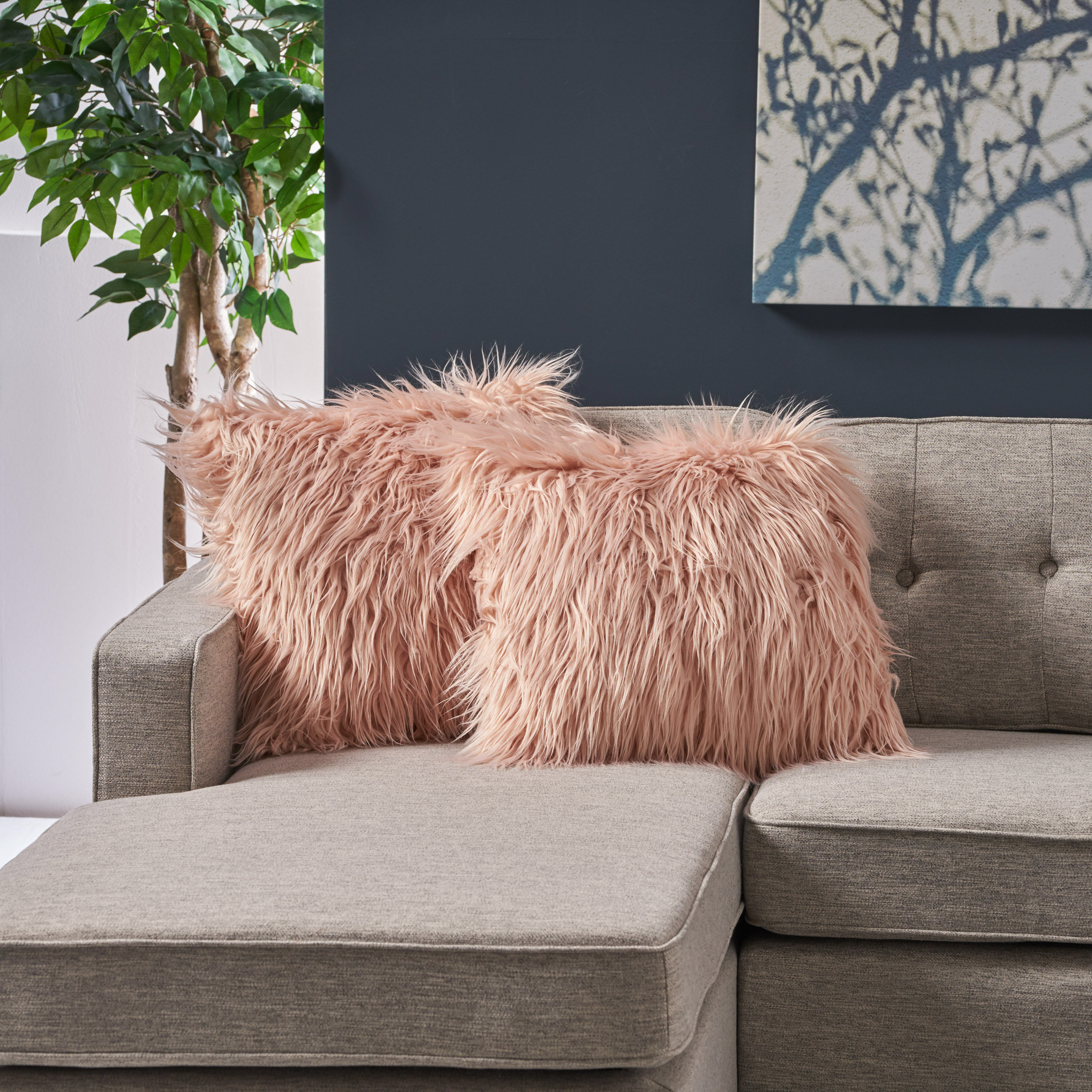 Home Loft Concepts Abbas Glam Long Hair Faux Fur Throw Pillow