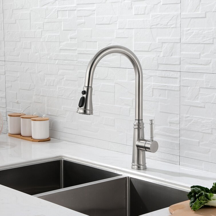 Details about   Kitchen Sink Faucet Single Handle Stainless Steel Brushed Pull Down with Sprayer