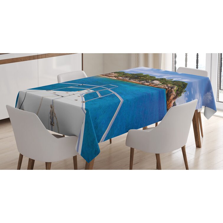 Lighthouse and Sailboat Water Resistant Tablecloth Rectangle Polyester Decorative 