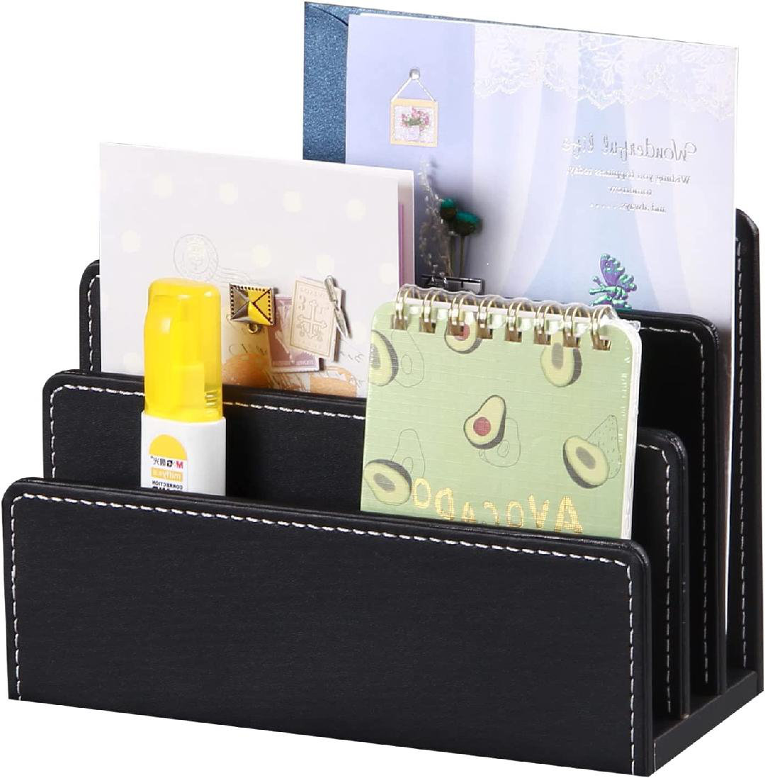 Desk Mail Organizer, Modern PU Leather 3 Slots Mail Holder Letter Sorter  For Bills/Receipt/Files/Folders/Papers/Record Books Storage Box, Home & ...