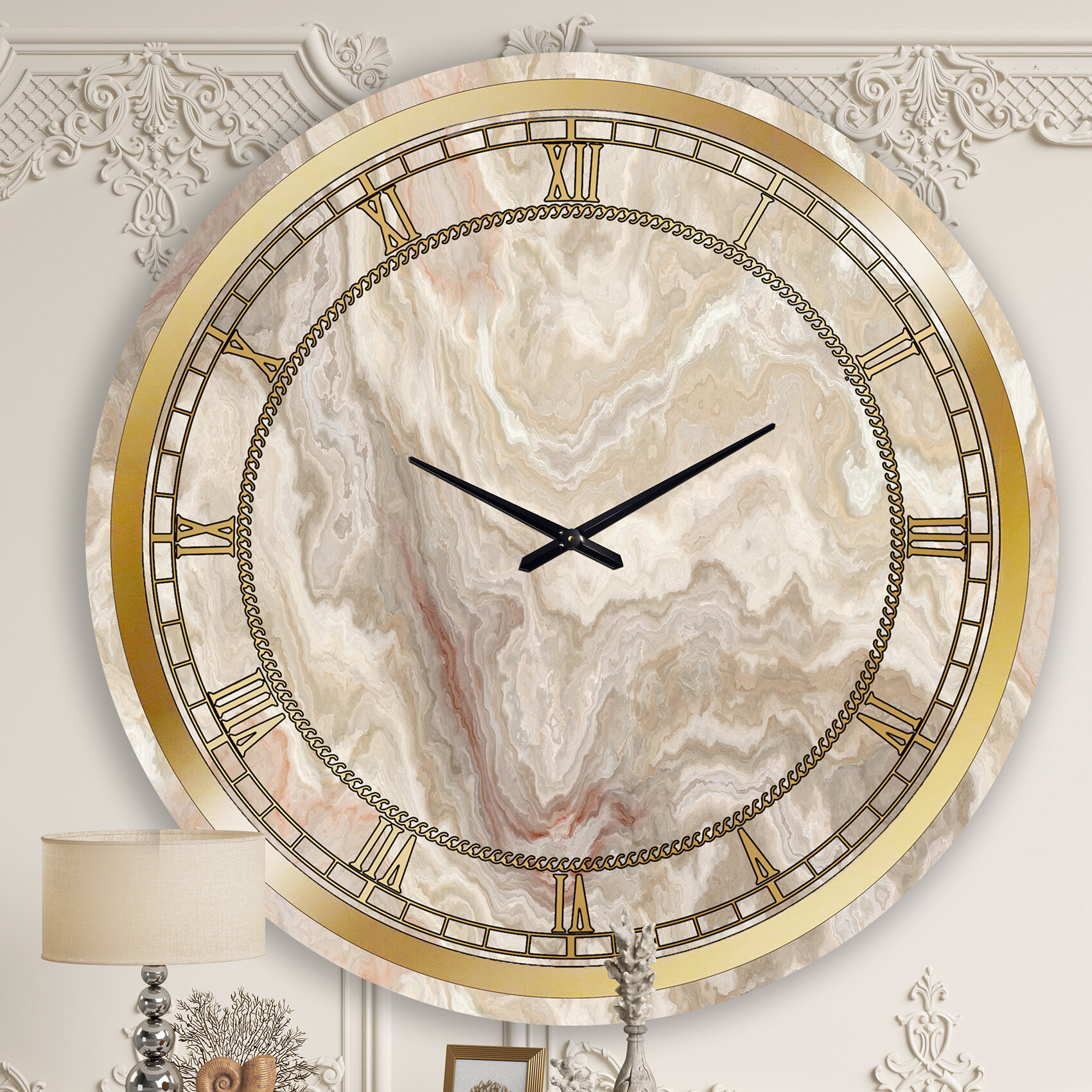 The Twillery Co.® White Onyx Natural White Marble - Glam wall clock ...