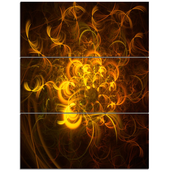 Designart Golden Fractal Flower In Dark 3 Piece Graphic Art On Wrapped Canvas Set Wayfair