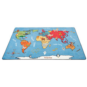 Animals of the World Activity Blue Area Rug