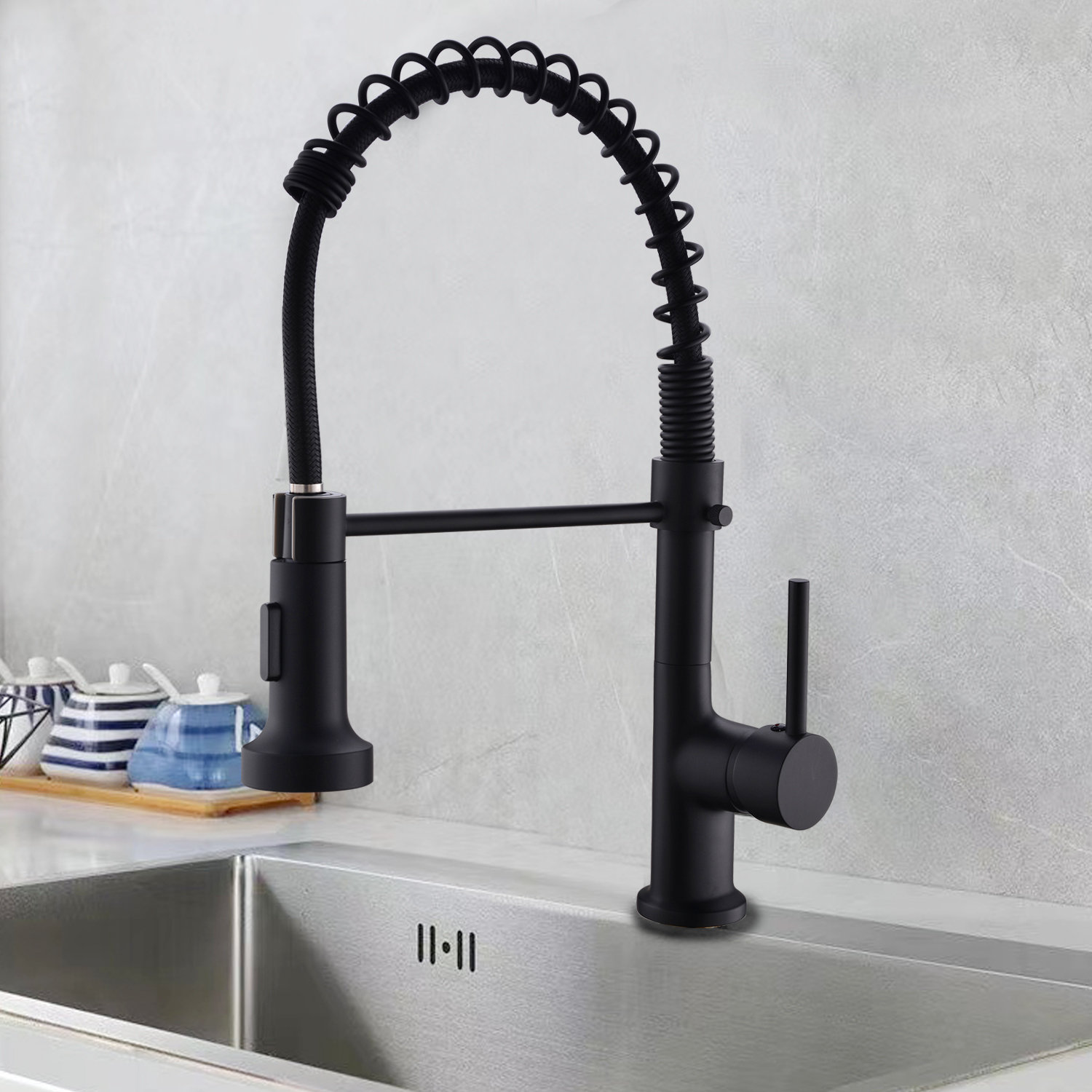 GAWEZA Kitchen Faucets With Pull Down Sprayer, Black Spring Commercial