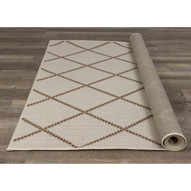 Foundry Select Finney Power Loom Cream Brown Indoor Outdoor Use Rug Wayfair