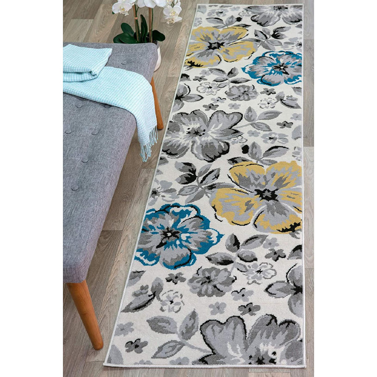 Contemporary Modern Floral Flowers Red/Gray Area Rug 2' x 7'2 Runner Contemporary Modern Floral Flowers Red/Gray Area Rug 2' x 7'2 Runner