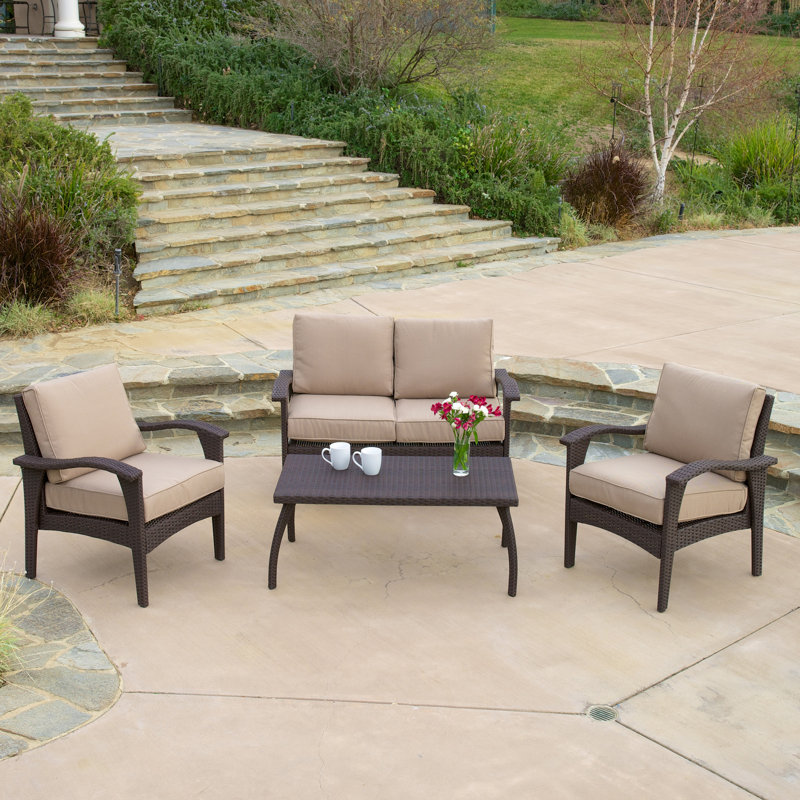 Three Posts Guilford 4 Piece Rattan Sofa Seating Group With Cushions Reviews Wayfair