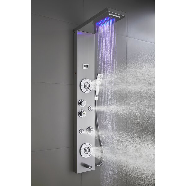 ELLO&ALLO LED Stainless Steel Shower Panel Rain&Waterfall Tower W/Hand Shower 