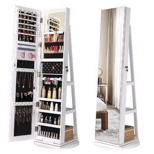 Wall-mounted Large Storage Glass Mirror Strudy Frame Jewelry Cabinet Shelves 758277363402