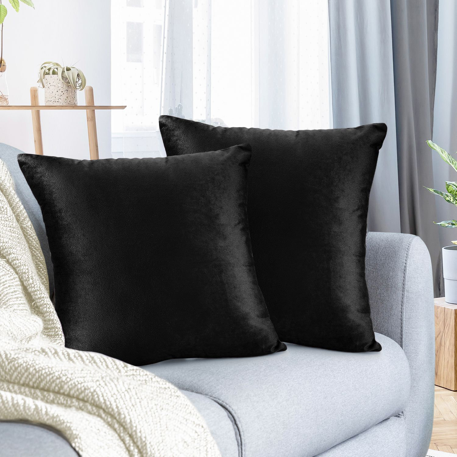 BOHO Throw Pillow Home Decor Cushion Covers 20"~18" Set of 2 Black & Cream 