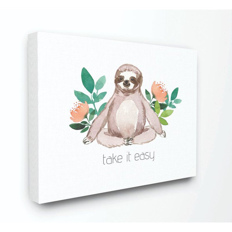 Bungalow Rose Take It Easy Peach Floral Sloth Watercolor