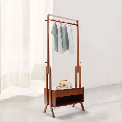 66.73'' H Solid Wood Clothes Rack Floor Standing Clothing Rack Storage Shelves