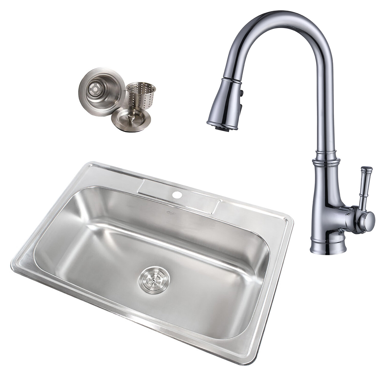 Emodern Decor Top Mount 33 L X 22 W Drop In Kitchen Sink With Faucet Reviews Wayfair