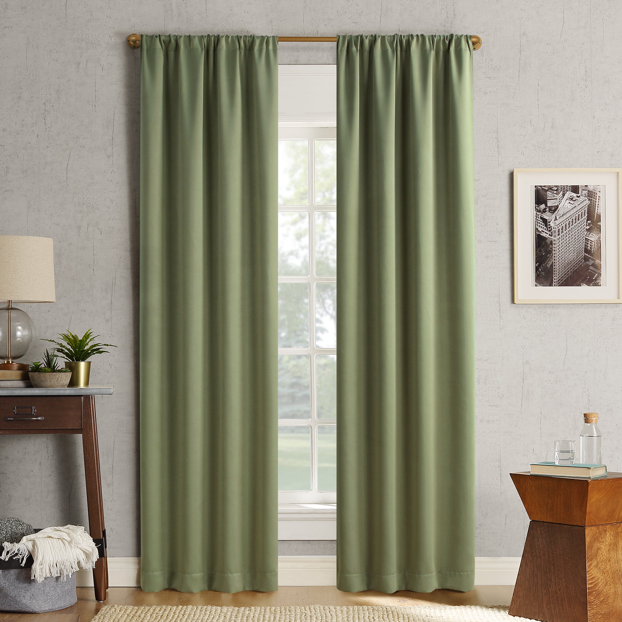 Sun Zero Yoko Solid Room Darkening Thermal Rod Pocket Curtain