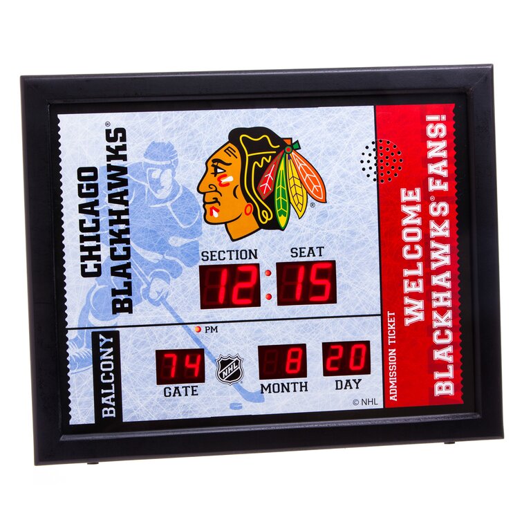 Evergreen Team Sports America Chicago Blackhawks Bluetooth Scoreboard Wall Clock