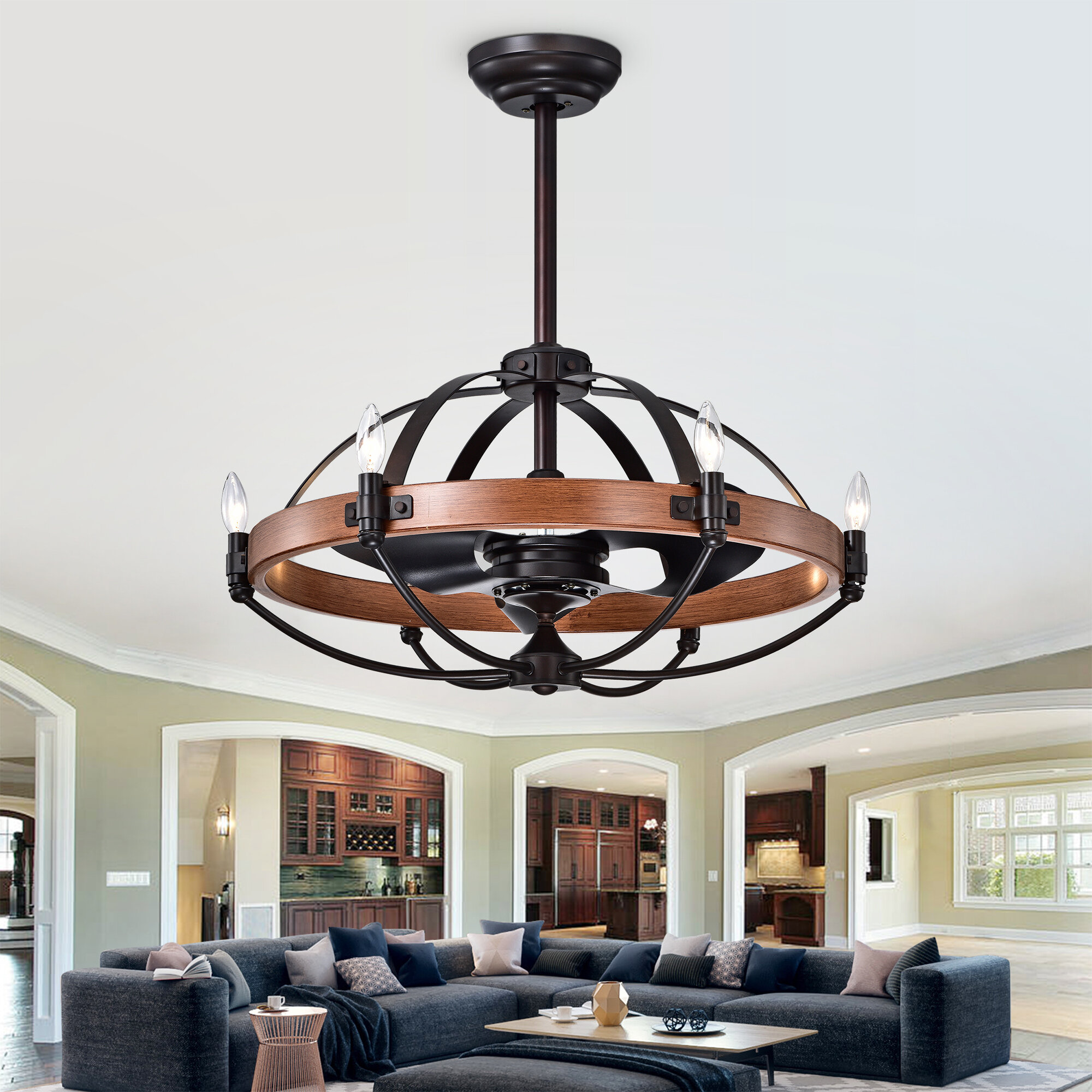 living room chandelier with fan