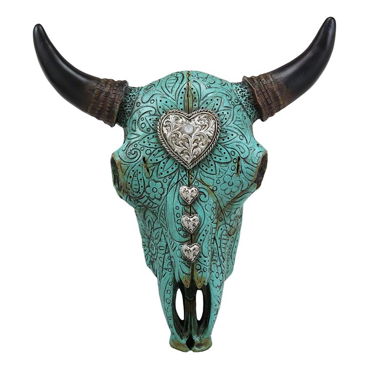 Southwestern Tooled Steer/Bull/Cow/Bison Skull&Horns Head Western Wall Decor Art 