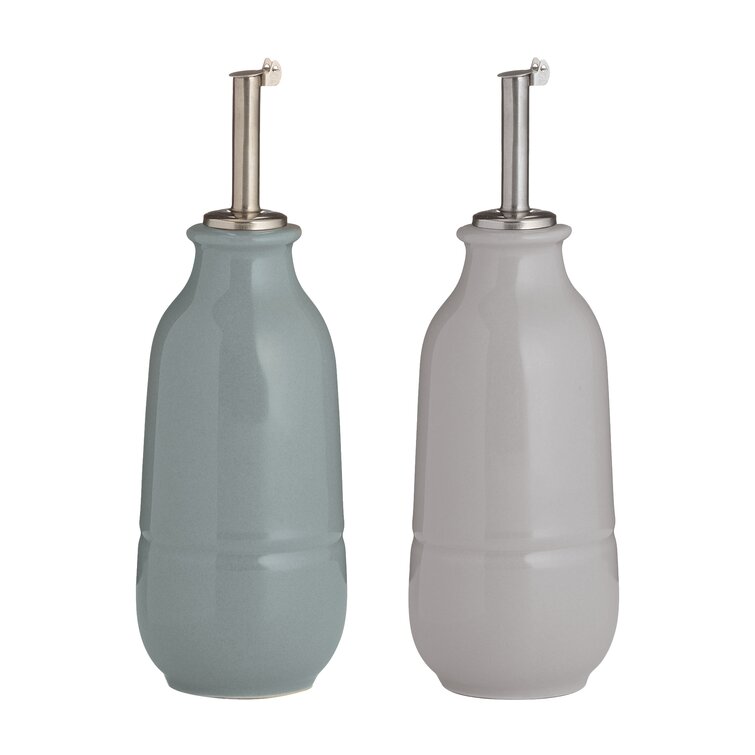Blue Flower Vinegar & Olive Oil Dispenser Pourer Porcelain Drizzler Bottle Set
