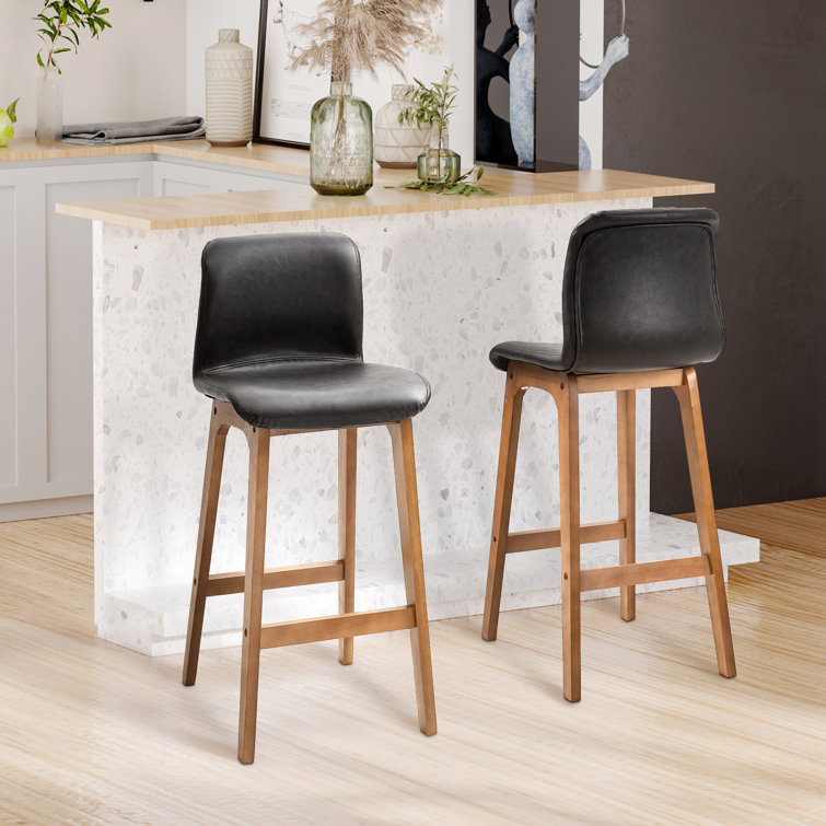 Stylish Folding Breakfast Wooden Long Bar Stool with Chrome Footrest Chair Seat 